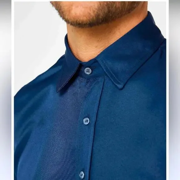 NWT Express 1MX Modern Fit Slim Blue Button Down Shirt Small - Picture 3 of 9